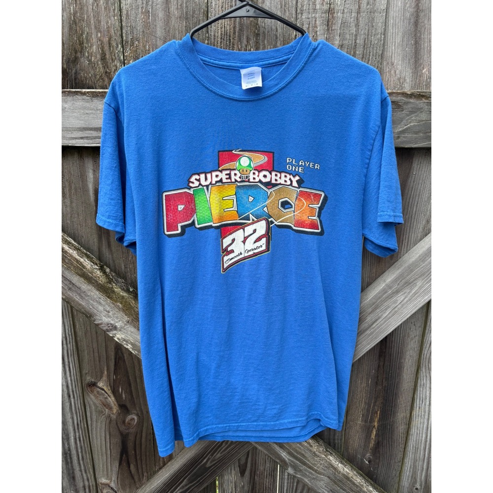 Bobby Pierce Racing T-Shirt Mens Medium Blue Super Mario Inspired Graphic Tee